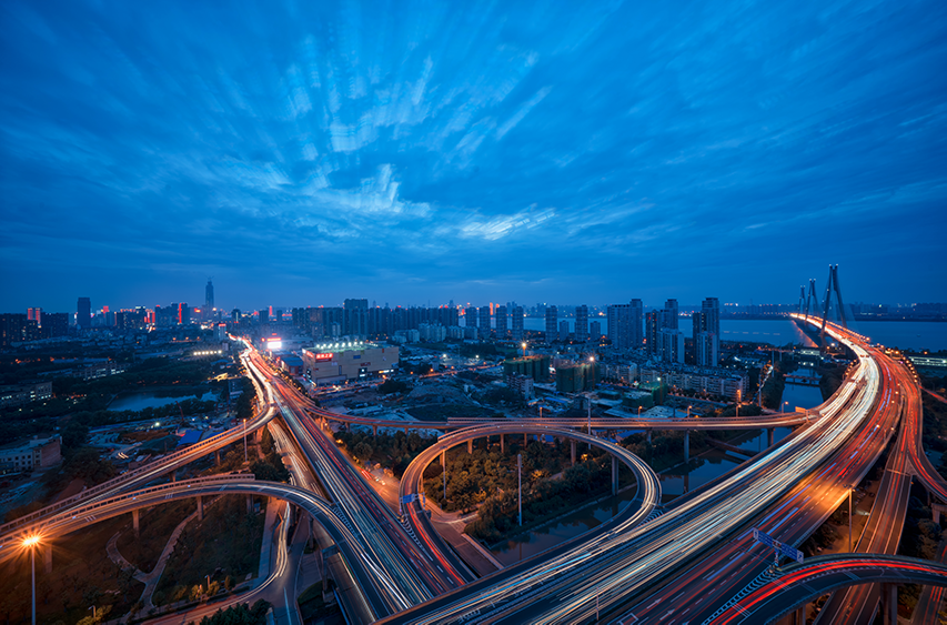 武漢二七長(zhǎng)江大橋道路車流美景美